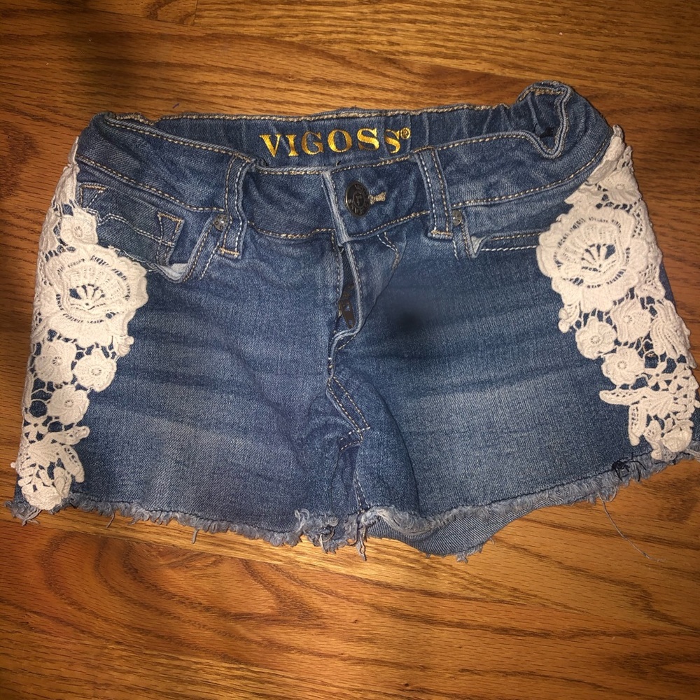 jean shorts with lace detail